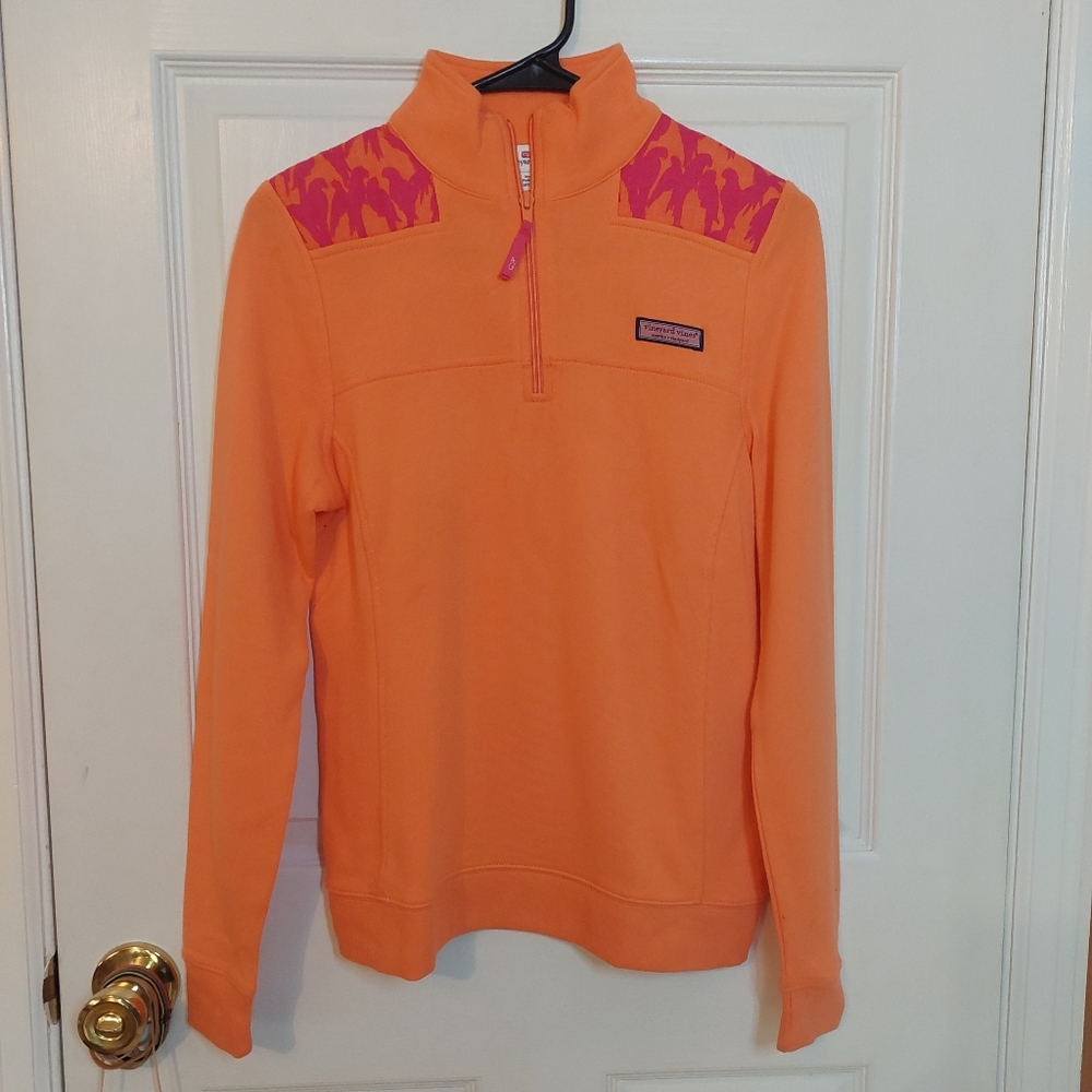 Vineyard Vines Shep Shirt Quarter Zip Orange Pink Sweatshirt Preppy Size XS